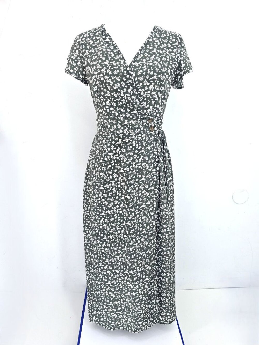 Sienna Sky Olive Green Ditsy Faux Wrap Flutter Sleeve Boho Maxi Dress Women S